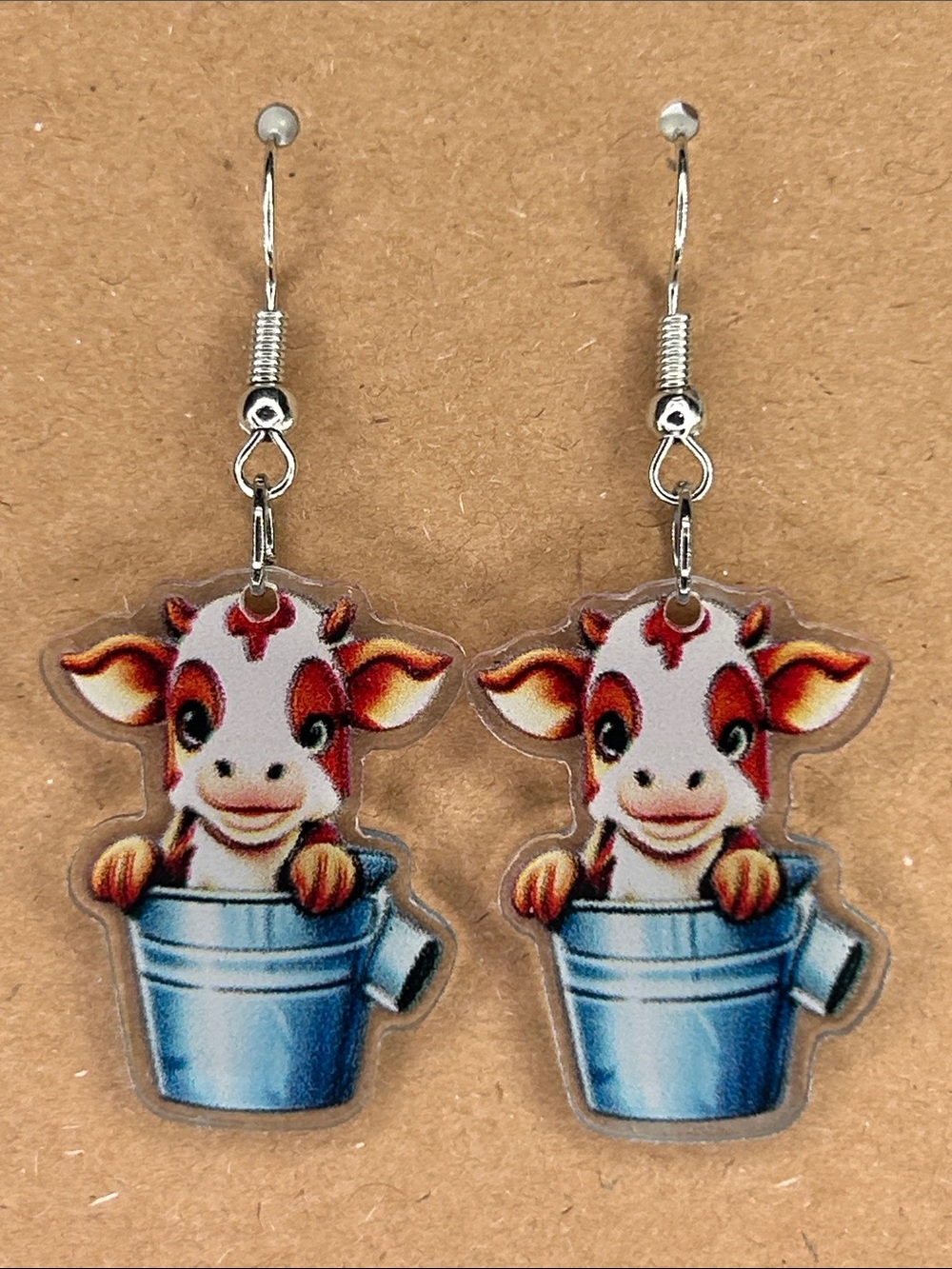 Cute Cow in Bucket 2D Acrylic Earrings Fashion Jewelry